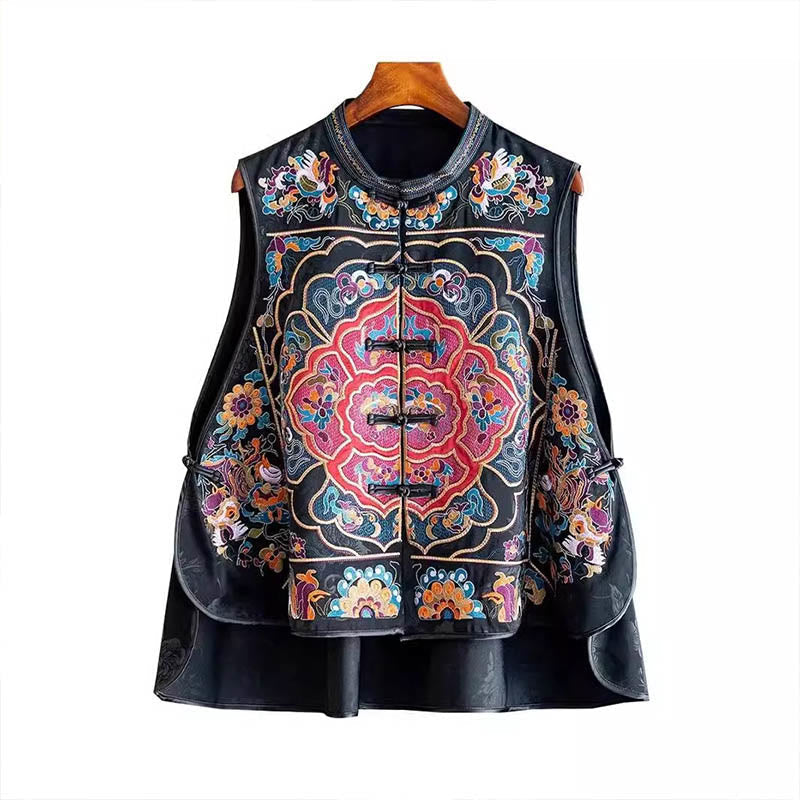 Vintage Embroidery Colorful Cloud Flower Pattern Vest