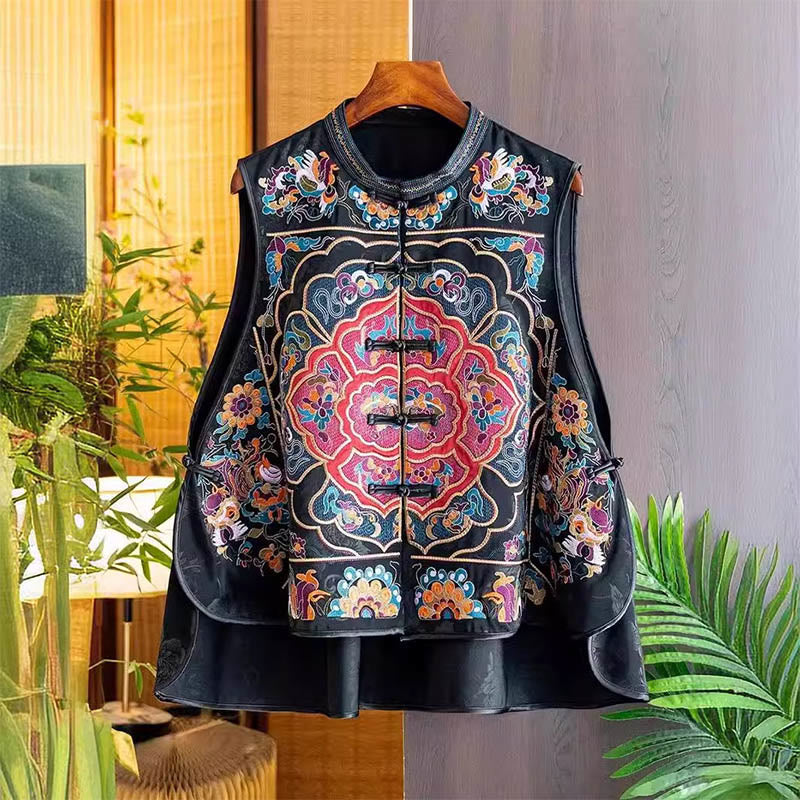 Vintage Embroidery Colorful Cloud Flower Pattern Vest