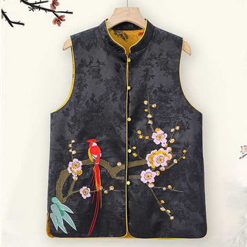 Vintage Embroidery Plum Blossom Pattern Double-Sided Wear Vest