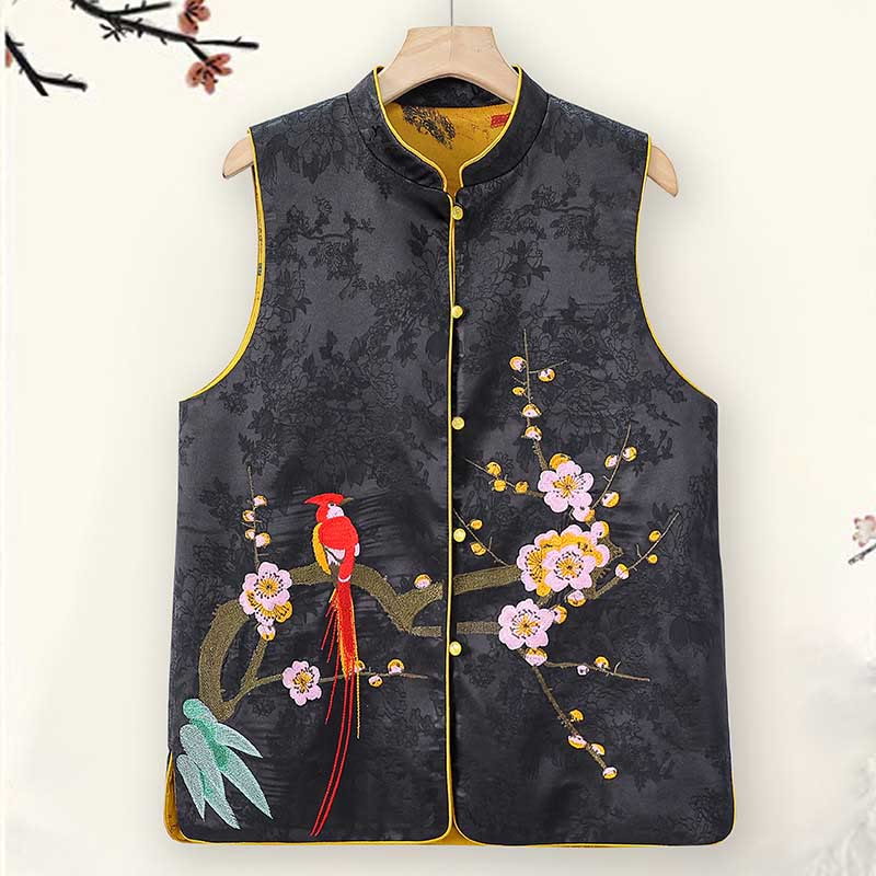 Vintage Embroidery Plum Blossom Pattern Double-Sided Wear Vest