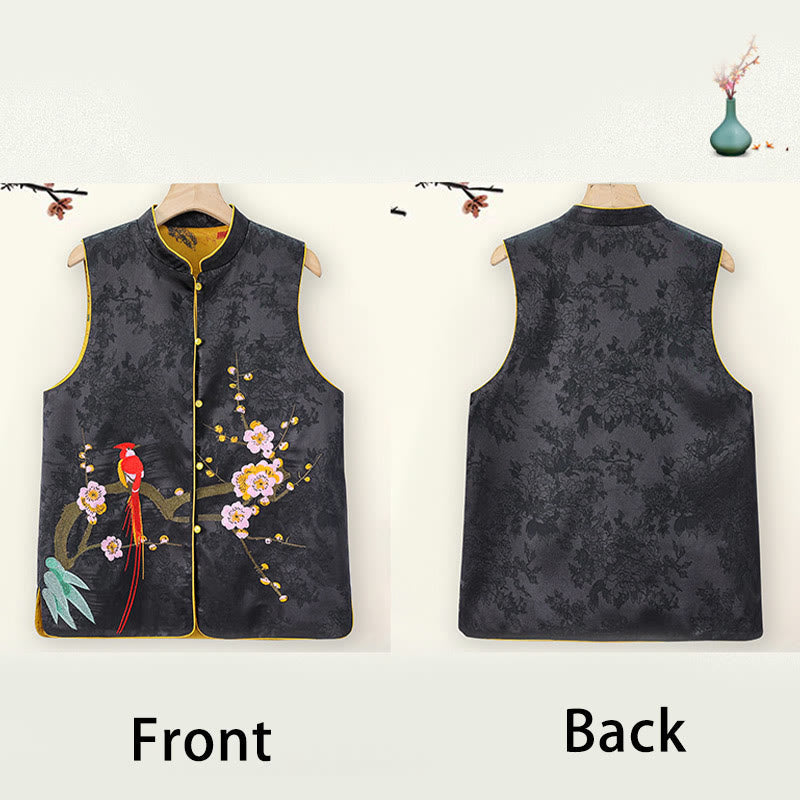 Vintage Embroidery Plum Blossom Pattern Double-Sided Wear Vest