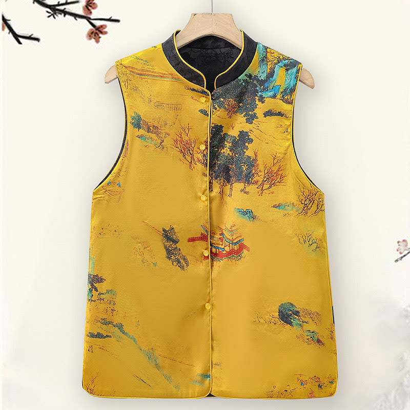 Vintage Embroidery Plum Blossom Pattern Double-Sided Wear Vest