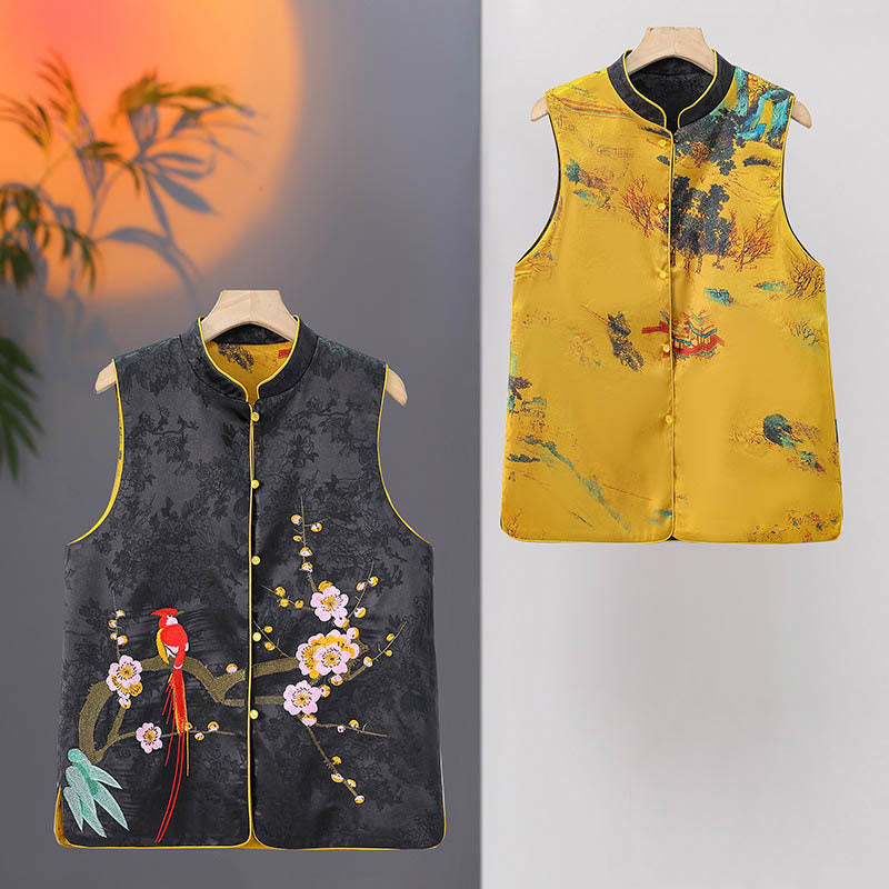 Vintage Embroidery Plum Blossom Pattern Double-Sided Wear Vest