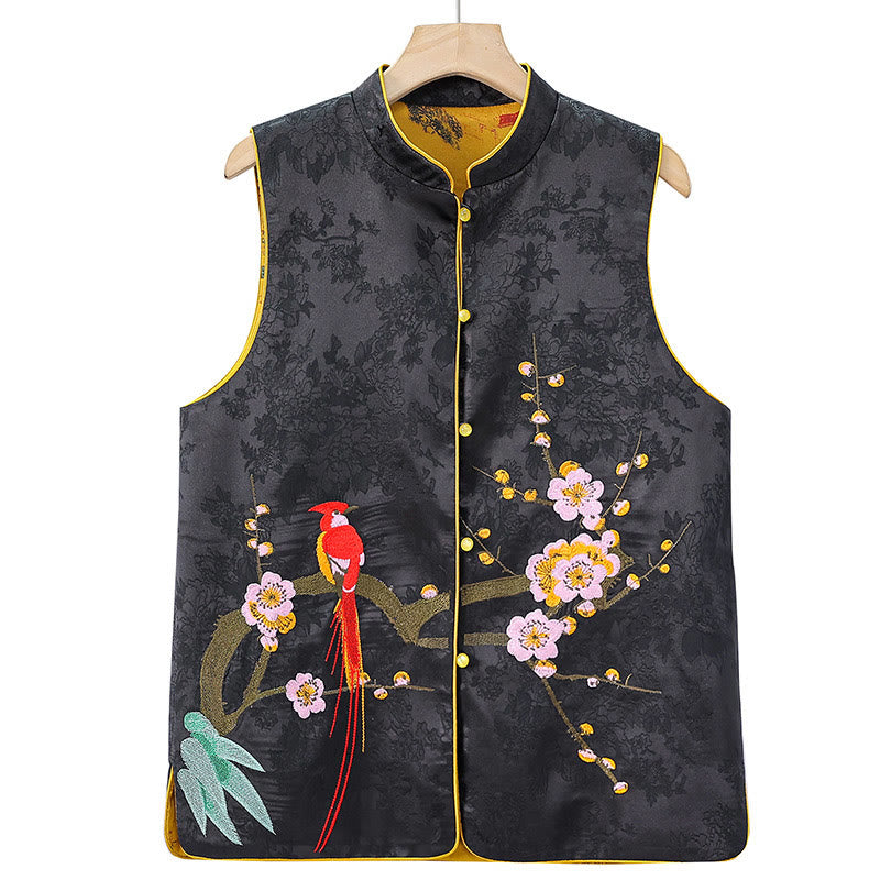 Vintage Embroidery Plum Blossom Pattern Double-Sided Wear Vest