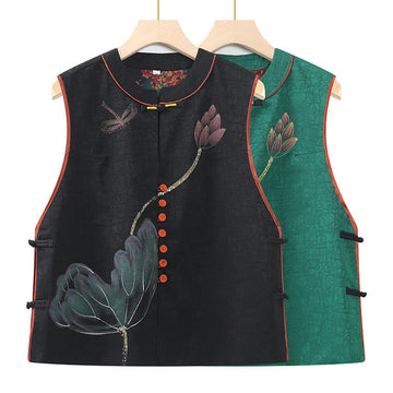 Vintage Embroidery Jacquard Weave Flower Pattern Vest
