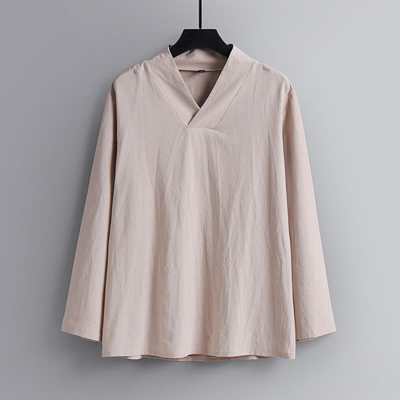 Cross-Collars Cotton Tang Suit Hanfu Top Pants Clothing Men's Set