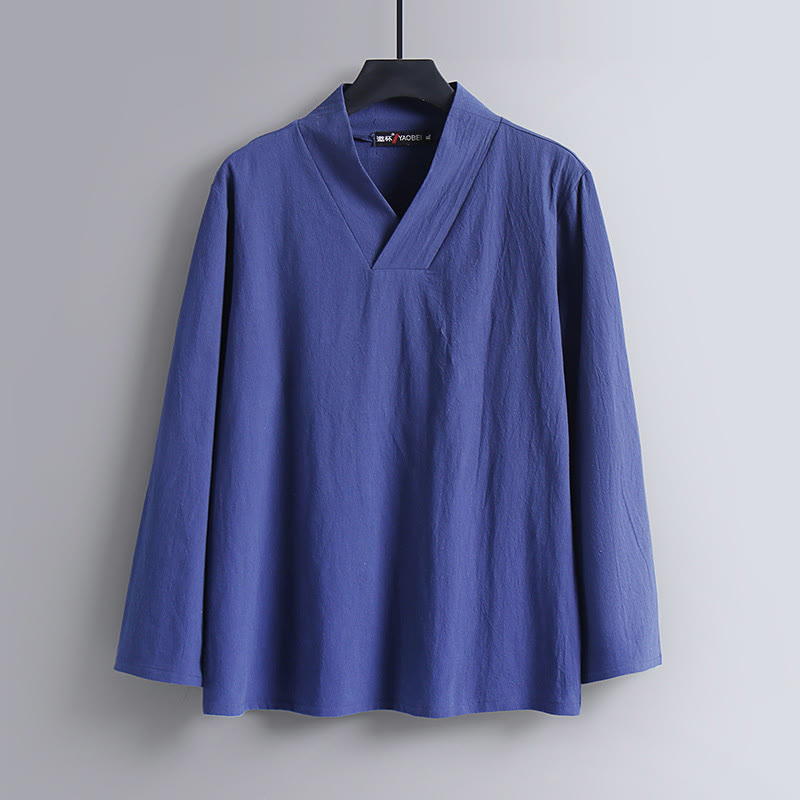 Cross-Collars Cotton Tang Suit Hanfu Top Pants Clothing Men's Set