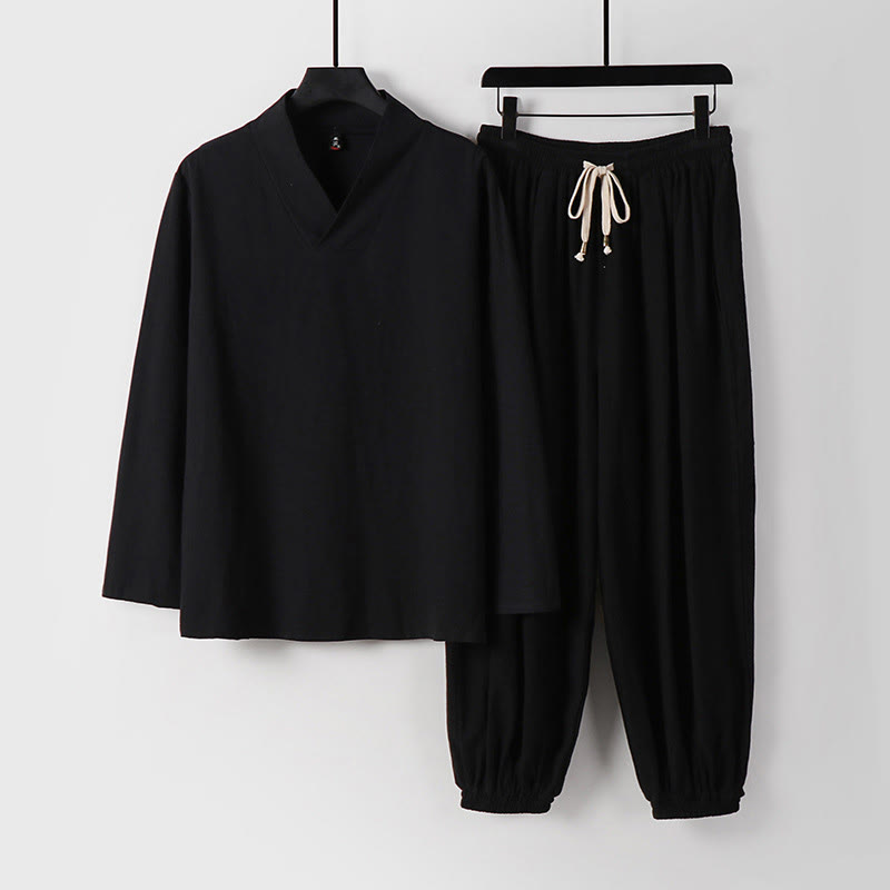 Cotton Cross-Collar Cropped Bloomers Mindful Movement Meditation Set