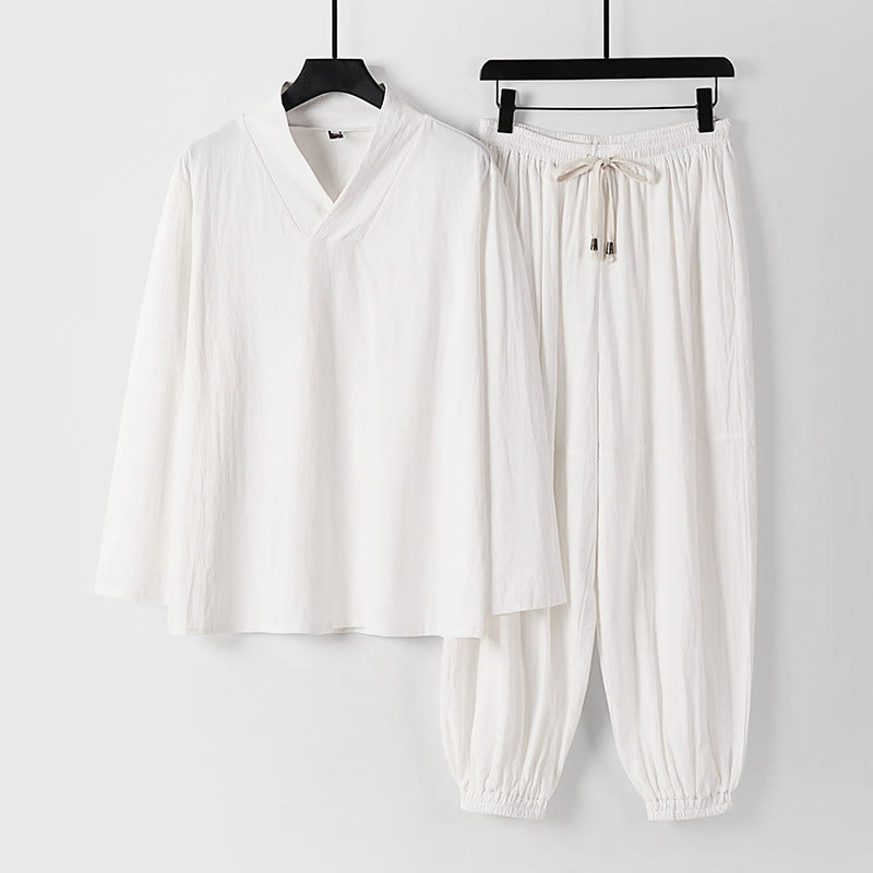 Cotton Cross-Collar Cropped Bloomers Mindful Movement Meditation Set