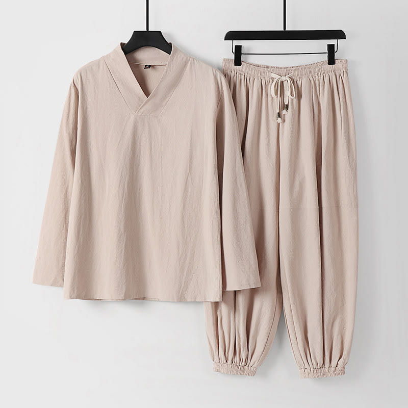 Cotton Cross-Collar Cropped Bloomers Mindful Movement Meditation Set
