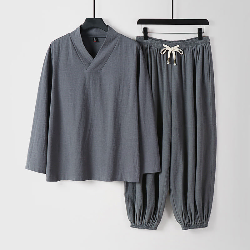 Cotton Cross-Collar Cropped Bloomers Mindful Movement Meditation Set