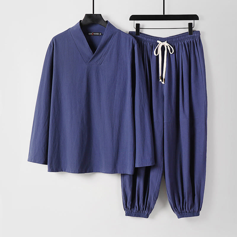 Cotton Cross-Collar Cropped Bloomers Mindful Movement Meditation Set