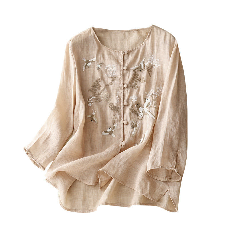 Embroidered Tencel Loose Fit Mindful Lounge Shirt