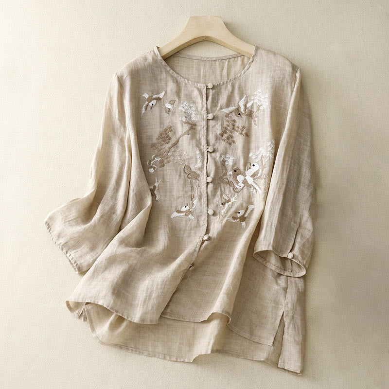 Embroidered Tencel Loose Fit Mindful Lounge Shirt