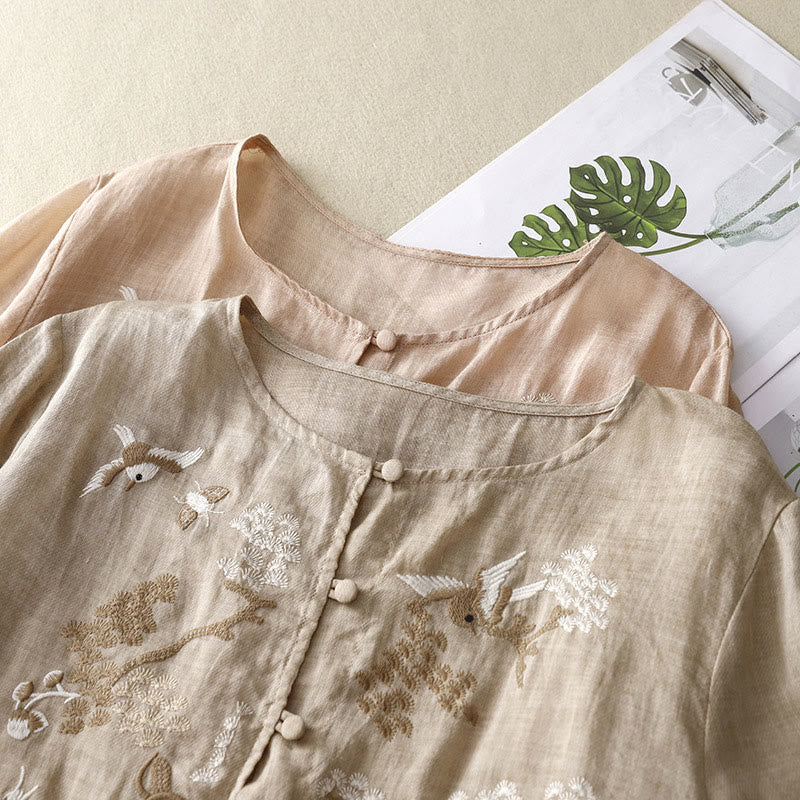 Embroidered Tencel Loose Fit Mindful Lounge Shirt