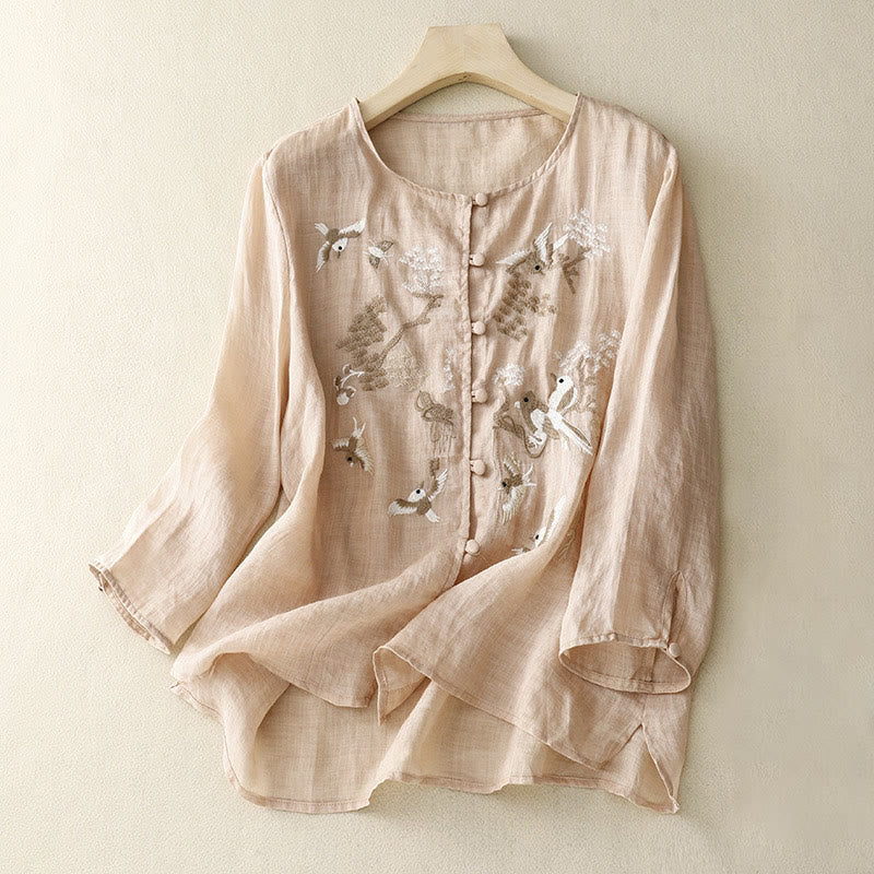Embroidered Tencel Loose Fit Mindful Lounge Shirt