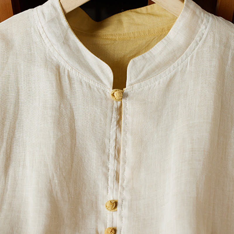 PLUS SIZE V Neck Casual Solid Color Long Sleeve Shirt Cotton Linen Women's Shirts