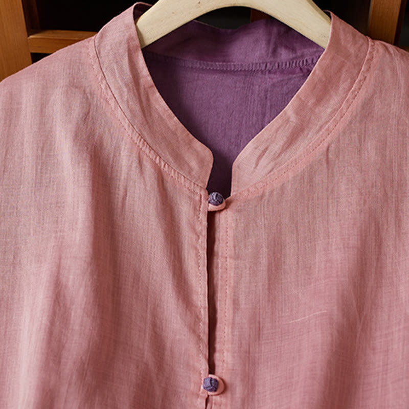PLUS SIZE V Neck Casual Solid Color Long Sleeve Shirt Cotton Linen Women's Shirts