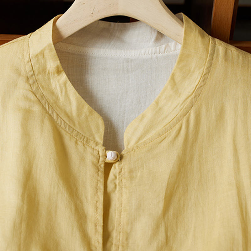 PLUS SIZE V Neck Casual Solid Color Long Sleeve Shirt Cotton Linen Women's Shirts