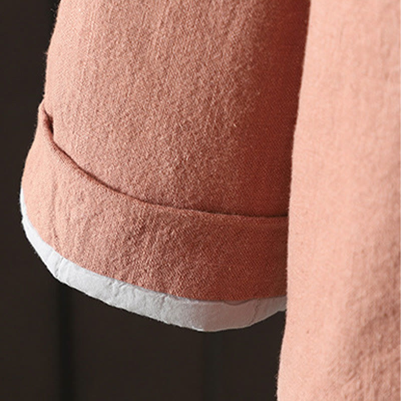 Solid Color Casual Frog-button Turtleneck Cotton Linen Women's Jacket Shirts Clothing