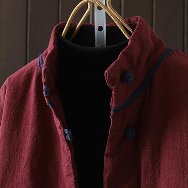 Solid Color Casual Frog-button Turtleneck Cotton Linen Women's Jacket Shirts Clothing