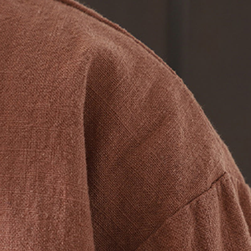 Solid Color Casual Frog-button Turtleneck Cotton Linen Women's Jacket Shirts Clothing