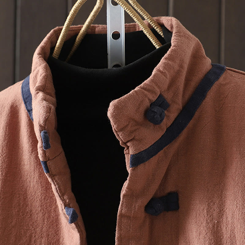 Solid Color Casual Frog-button Turtleneck Cotton Linen Women's Jacket Shirts Clothing