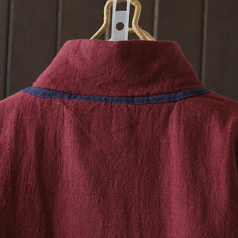 Solid Color Casual Frog-button Turtleneck Cotton Linen Women's Jacket Shirts Clothing