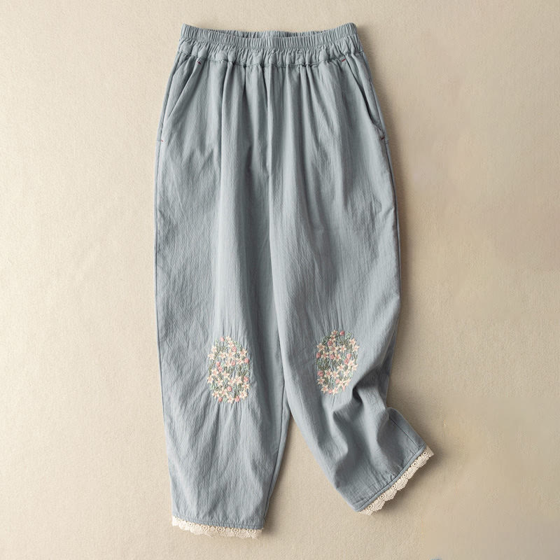 Artisanal Embroidered Cotton Breathable Meditation Harem Pants