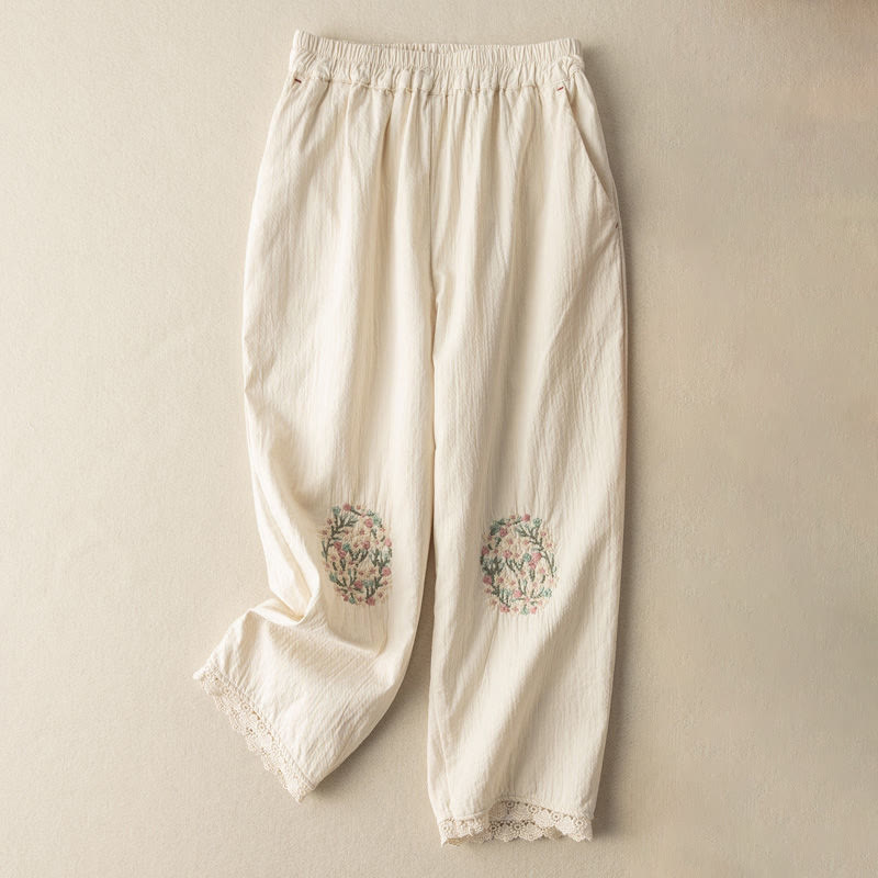 Artisanal Embroidered Cotton Breathable Meditation Harem Pants