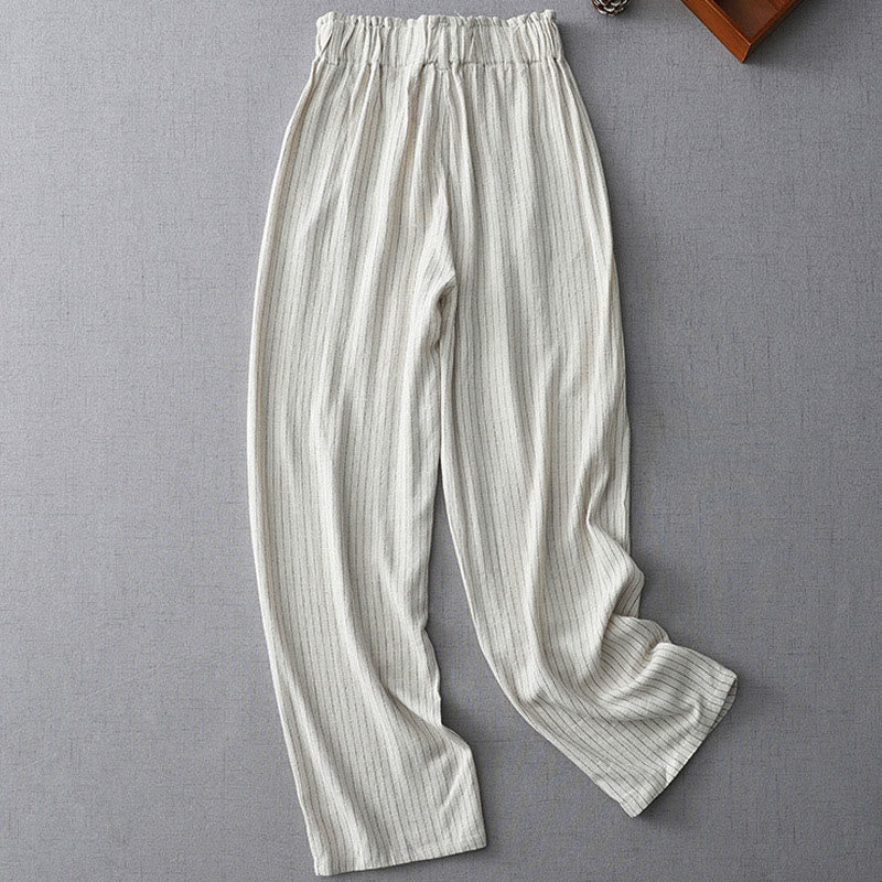 Vertical Striped High Waist Wide Leg Pants With Pockets