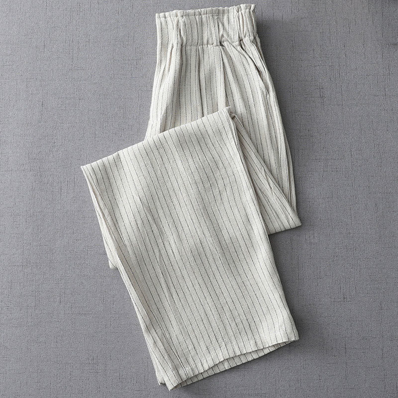 Vertical Striped High Waist Wide Leg Pants With Pockets