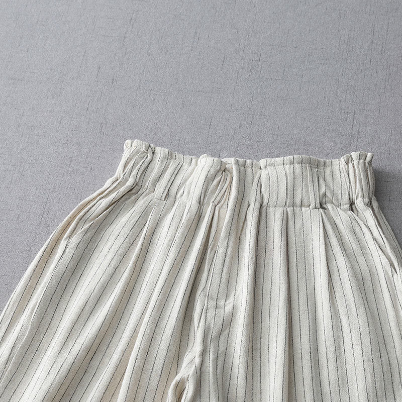 Vertical Striped High Waist Wide Leg Pants With Pockets