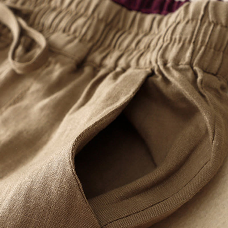 Vintage High Waist Lace-up Cotton Linen Harem Pants With Pockets
