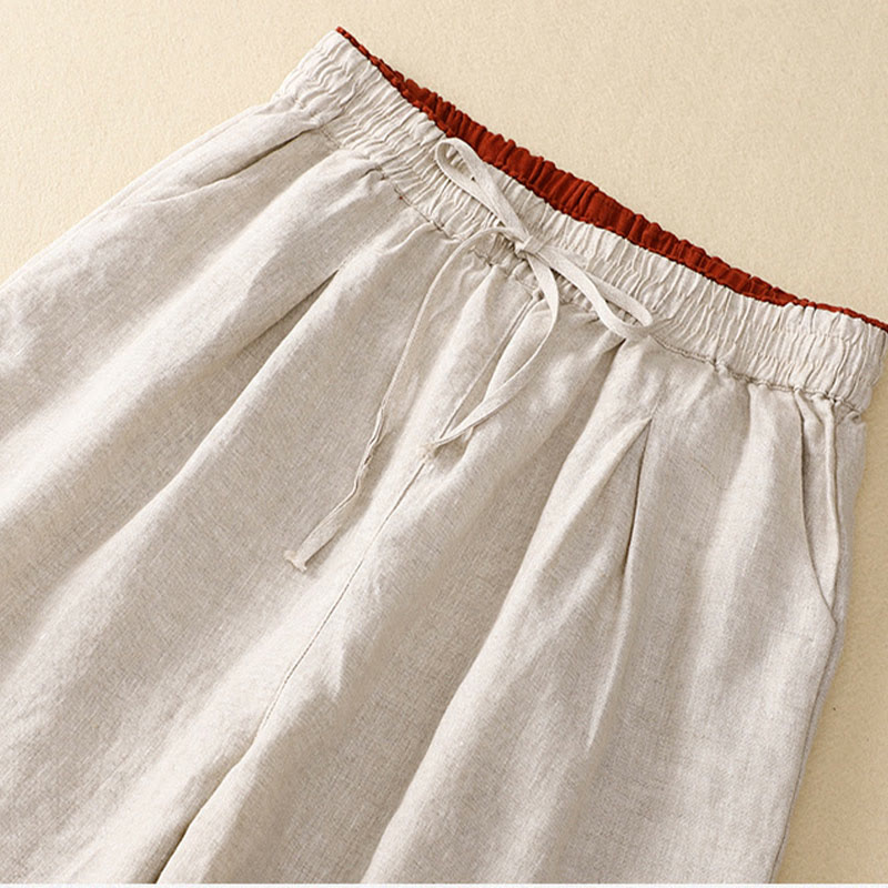 Vintage High Waist Lace-up Cotton Linen Harem Pants With Pockets