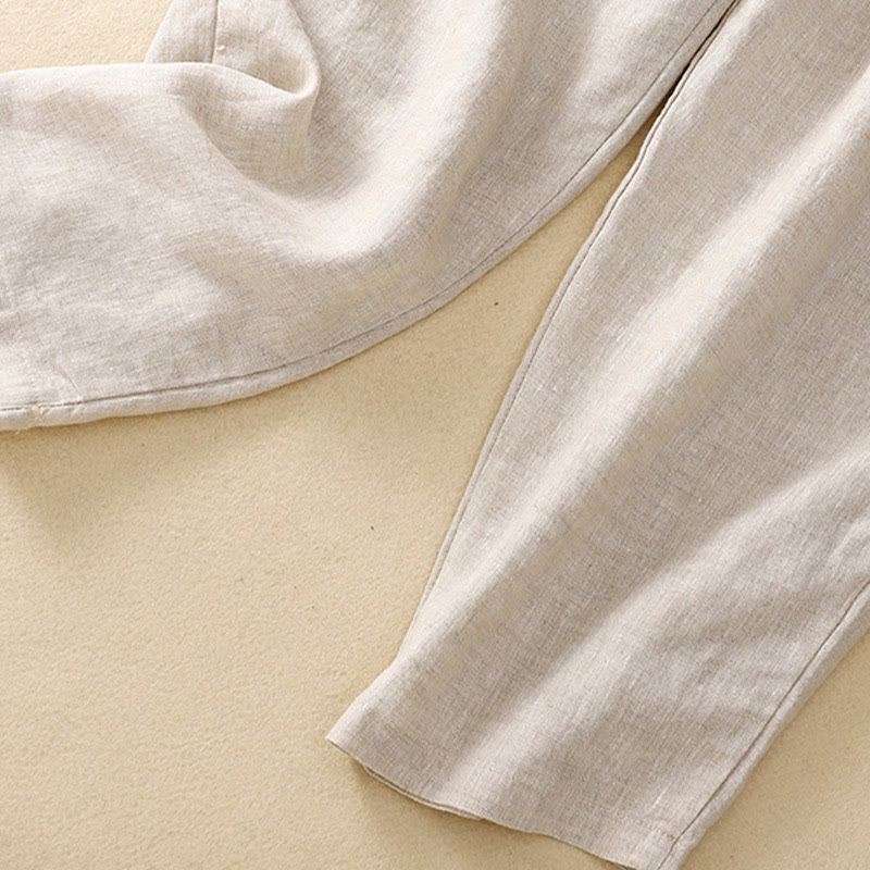 Vintage High Waist Lace-up Cotton Linen Harem Pants With Pockets