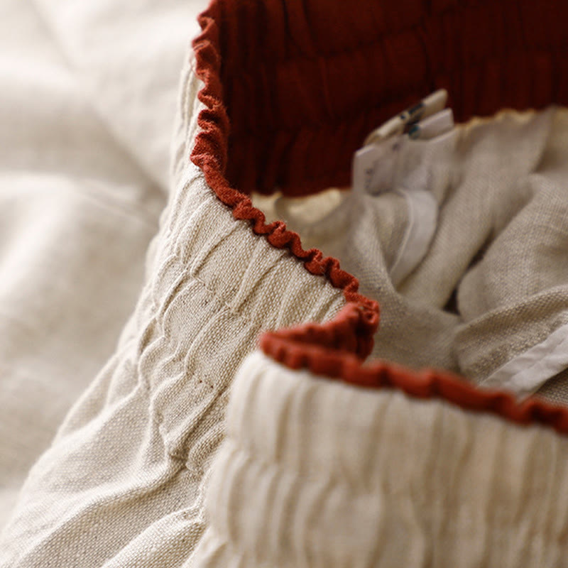 Vintage High Waist Lace-up Cotton Linen Harem Pants With Pockets