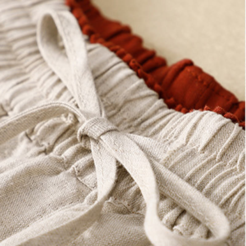 Vintage High Waist Lace-up Cotton Linen Harem Pants With Pockets