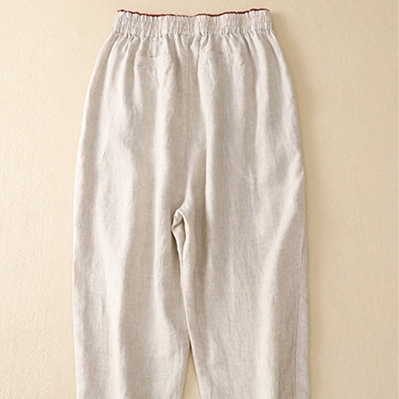 Vintage High Waist Lace-up Cotton Linen Harem Pants With Pockets