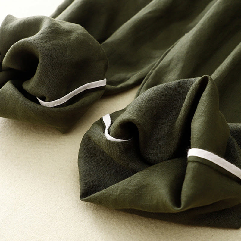 Vintage High Waist Lace-up Cotton Linen Harem Pants With Pockets