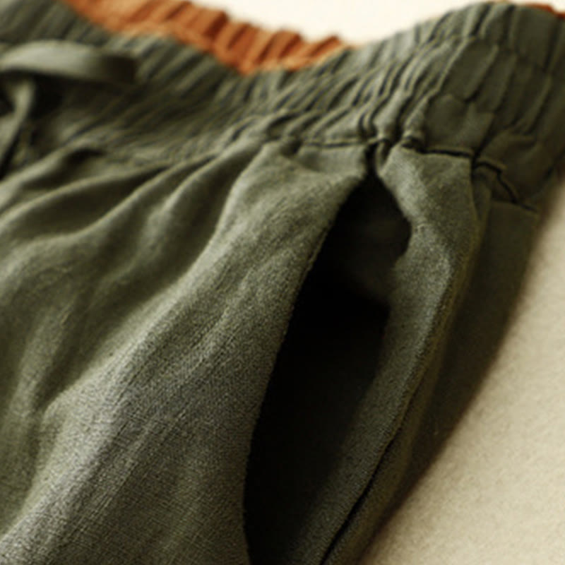 Vintage High Waist Lace-up Cotton Linen Harem Pants With Pockets