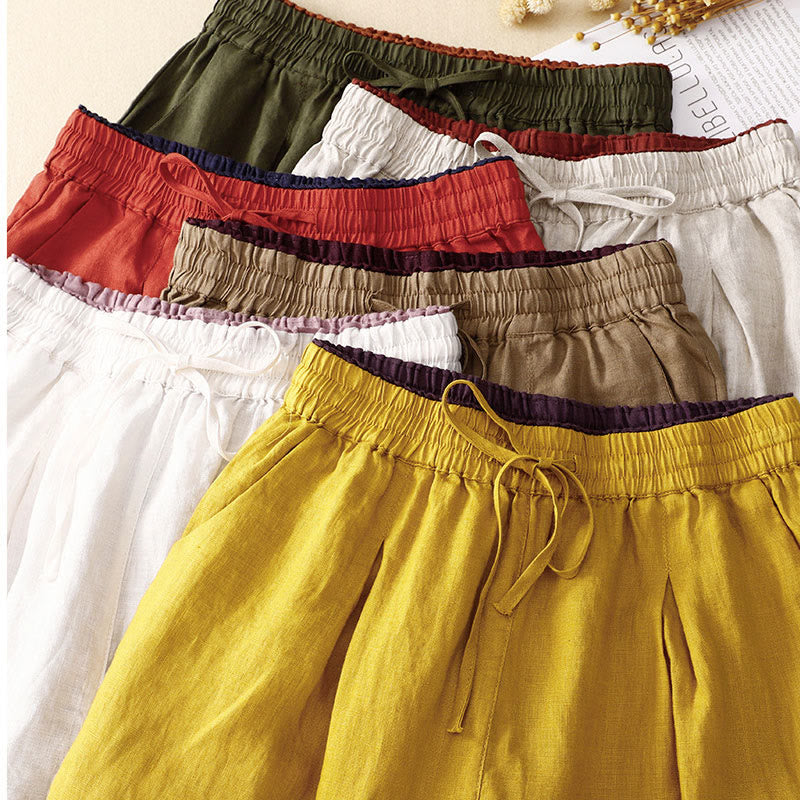 Vintage High Waist Lace-up Cotton Linen Harem Pants With Pockets