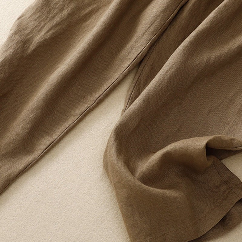 Vintage High Waist Lace-up Cotton Linen Harem Pants With Pockets