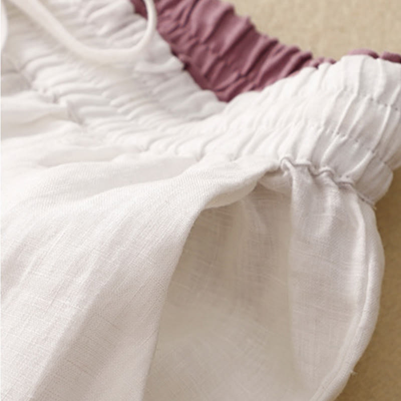 Vintage High Waist Lace-up Cotton Linen Harem Pants With Pockets