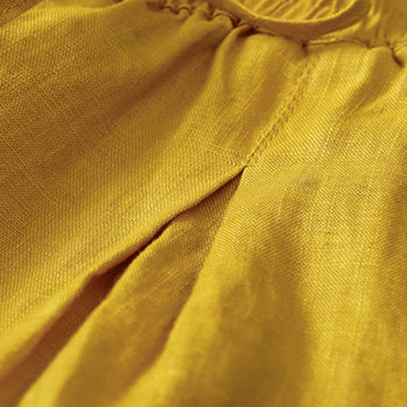 Vintage High Waist Lace-up Cotton Linen Harem Pants With Pockets