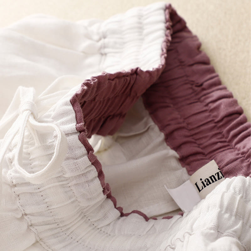 Vintage High Waist Lace-up Cotton Linen Harem Pants With Pockets