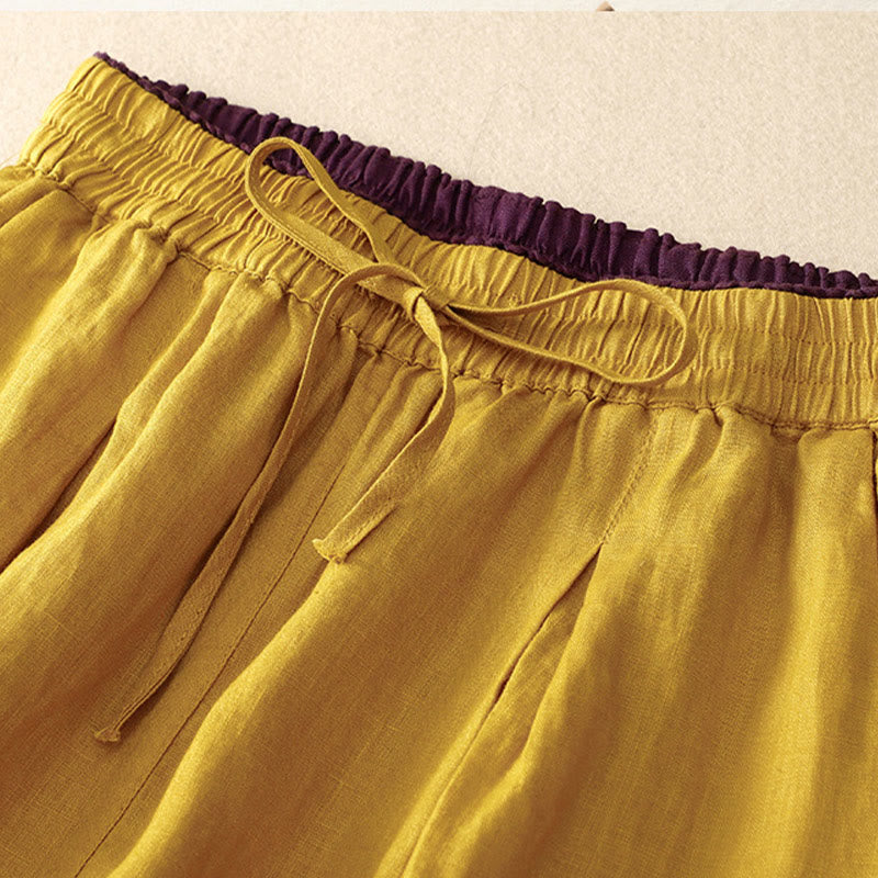 Vintage High Waist Lace-up Cotton Linen Harem Pants With Pockets