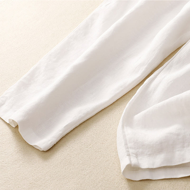 Vintage High Waist Lace-up Cotton Linen Harem Pants With Pockets