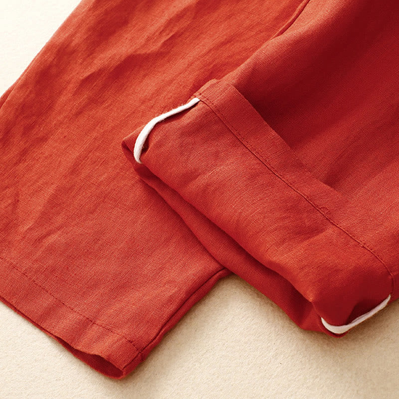 Vintage High Waist Lace-up Cotton Linen Harem Pants With Pockets