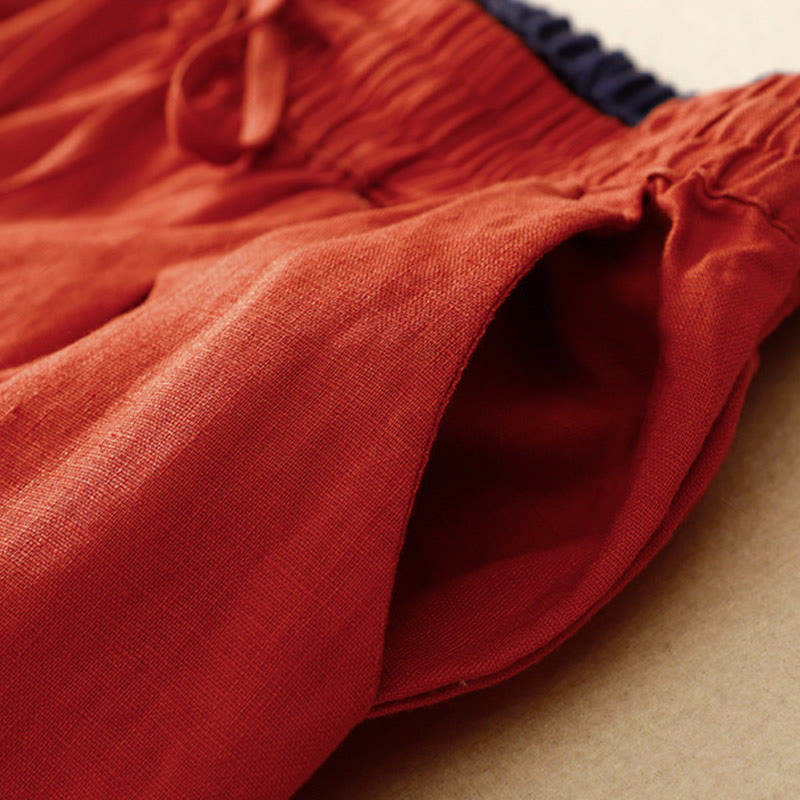 Vintage High Waist Lace-up Cotton Linen Harem Pants With Pockets